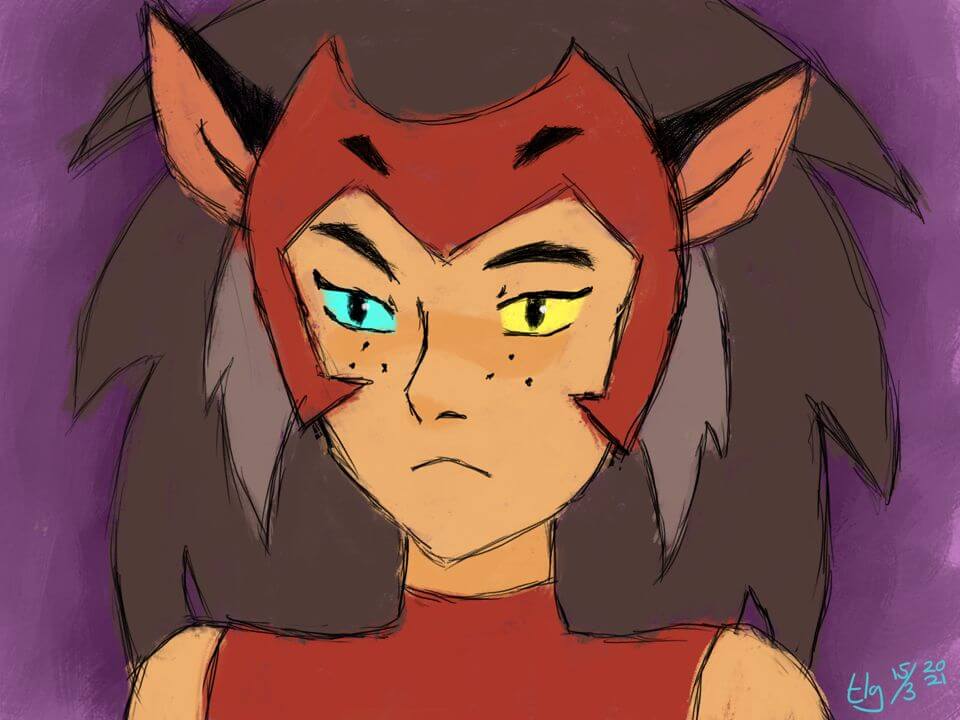 Rough painting of Catra with a very "meh" expression on her face.