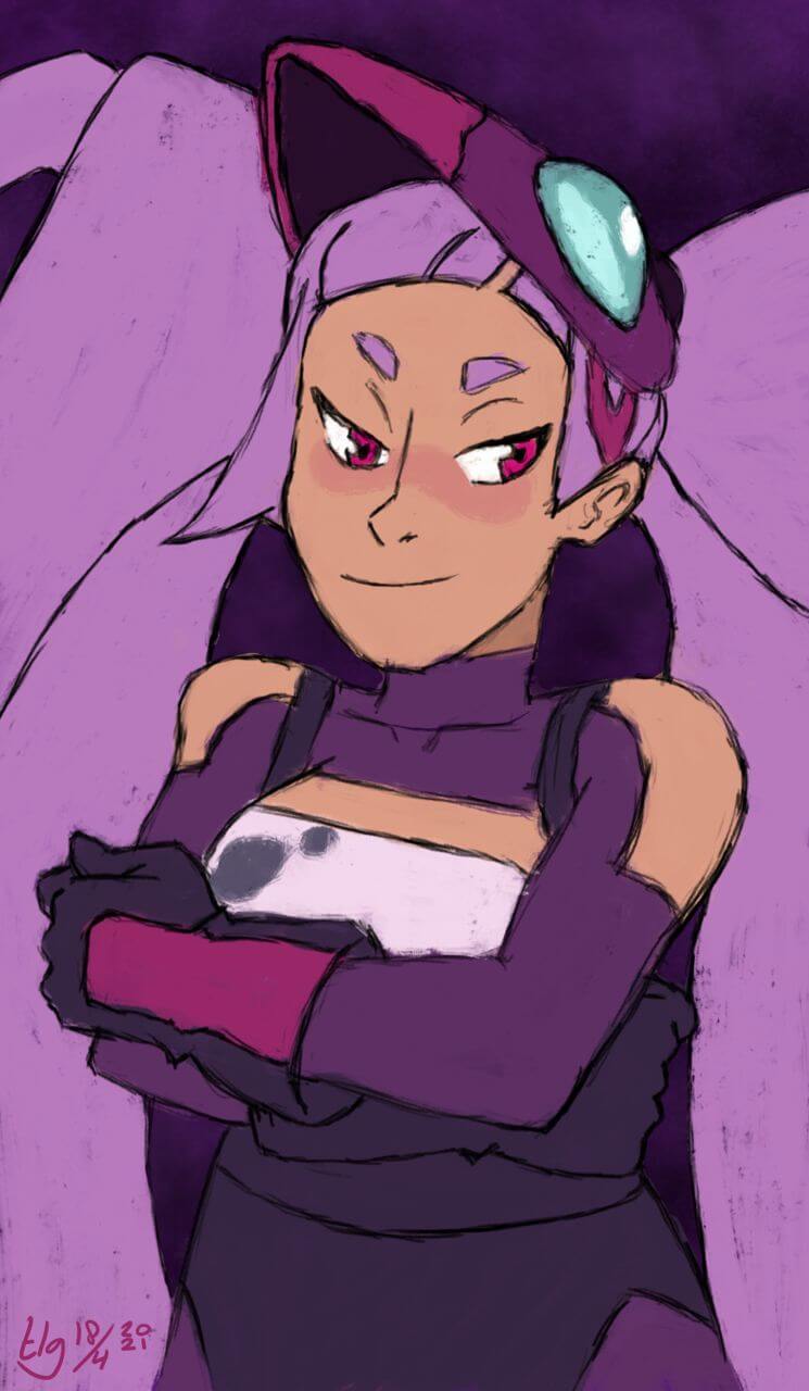 Painting of Entrapta with her arms crossed across her chest.